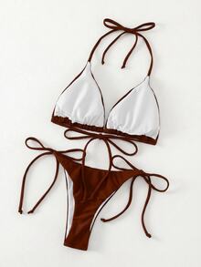Oceva Solid Color Sexy Strap Bikini Swimwear Set For Women, Beach Wear - Rust Brown - View 3