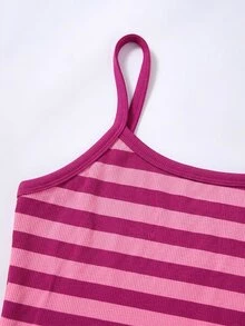 Tween Girl Knitted Camisole Top And Striped Loose Pants Set - Multicolor - View 5