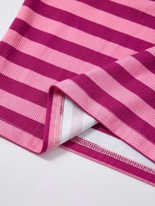 Tween Girl Knitted Camisole Top And Striped Loose Pants Set - Multicolor - View 7