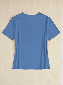 BamGleam Slim Fit Women Casual Short Sleeve T-Shirt, Minimalist Fashion Design, Suitable For Summer - Blue - View 4