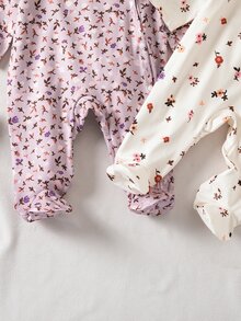 新生兒 0-12 個月森林風休閒可愛小碎花對比色長袖連身衣包腳款 米色 萊姆綠 橘色 桃色 白色 - 彩色 - 查看 5
