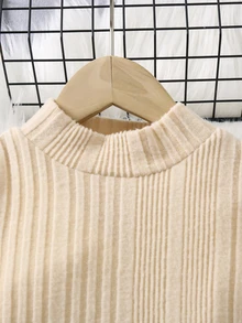 Young Girl Mock Neck Tee & Button Front Overall Casual Buttoned Multicolor Knit Breathable Flowy Feminine Classic Girls Dress - Multicolor - View 10