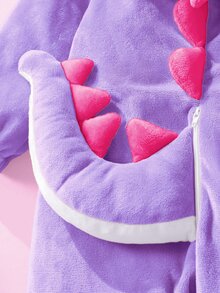 SHEIN 新生兒可愛家庭套裝卡哇伊趣味水晶毛絨3D恐龍造型連身衣長袖褲裝女嬰服裝萬聖節紫色秋季 - 紫羅蘭色 - 查看 5
