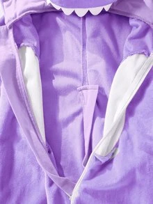 SHEIN 新生兒可愛家庭套裝卡哇伊趣味水晶毛絨3D恐龍造型連身衣長袖褲裝女嬰服裝萬聖節紫色秋季 - 紫羅蘭色 - 查看 3