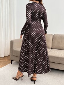 SHEIN Maternity Polka Dot V-Neck Nursing Function Casual Daily Wear Dress - Brown - View 7