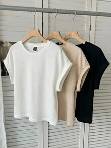 Comfylo 3pcs Plus Size Women Casual Round Neck Raglan Sleeve Short T-Shirts, Suitable For Spring And Summer - Multicolor - View 4