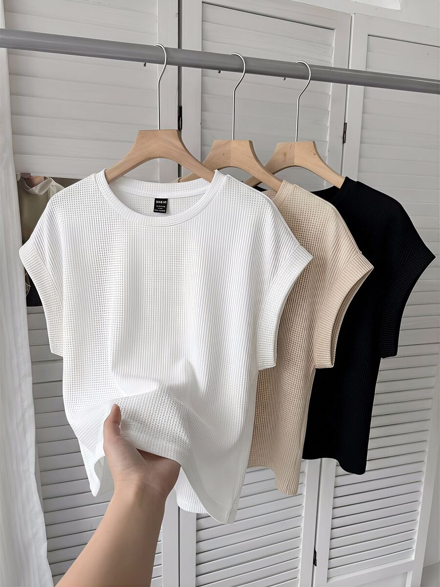 Comfylo 3pcs Plus Size Women Casual Round Neck Raglan Sleeve Short T-Shirts, Suitable For Spring And Summer - Multicolor - View 1