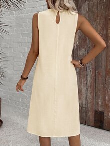 EMERY ROSE Casual Solid Color Round Neck A-Line Summer Dress Vacation Apricot - Apricot - View 9