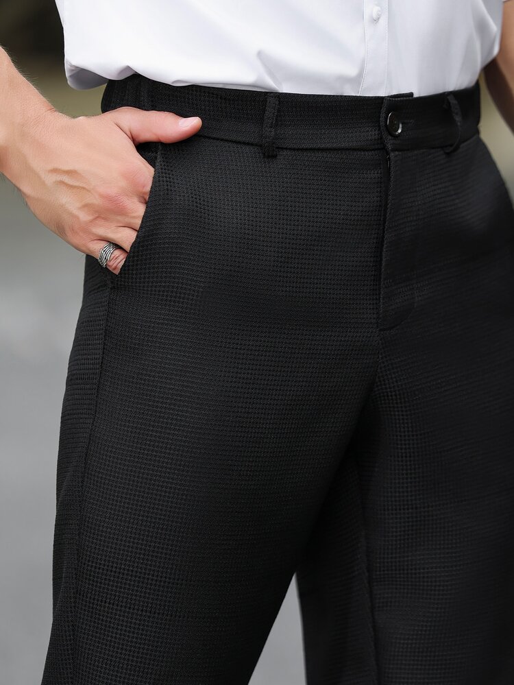 Manfinity Mode Men's Solid Color Casual Business Suit Pants, Made Of Textured Fabric, Suitable For Daily Commute, Relaxed Work Environment Or Semi-Formal Occasions, Also An Ideal Gift For Boyfriend And Husband - Black - View 7