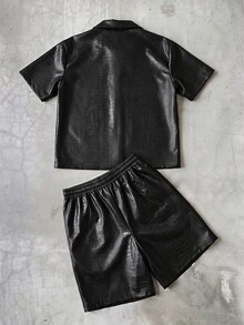 STYNVO Men's Fashion Short Sleeve Shirt And Shorts Set - Black - View 2