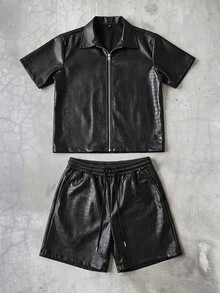 STYNVO Men's Fashion Short Sleeve Shirt And Shorts Set - Black - View 3