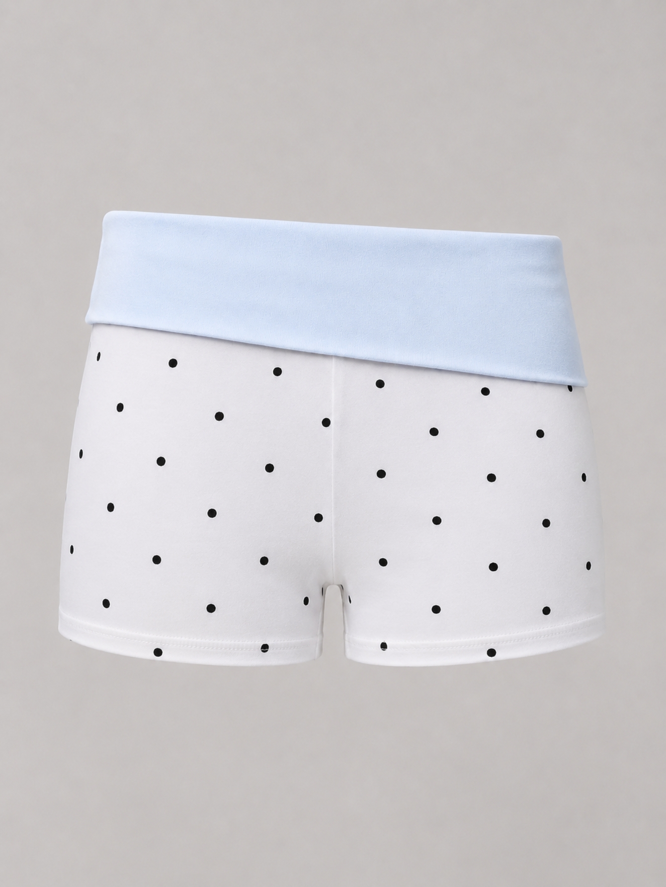 White Fold Over Waist Polka Dot Asymmetric Mini Shorts, view 8