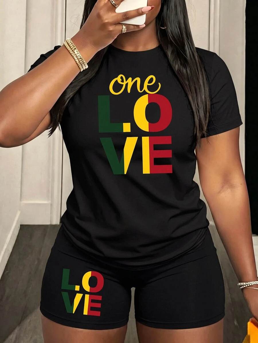 BamGleam "LOVE" Slogan Print Casual Comfortable Lounge Wear Set