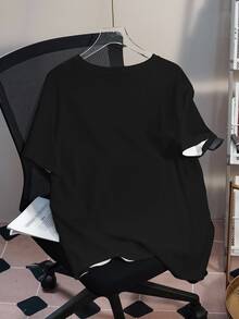 TOM & JERRY X SHEIN Plus Size Women's Cute Cartoon Pattern Letter Print Crew Neck Short Sleeve T-Shirt Back-To-School Office Cow Print Summer - White - View 2