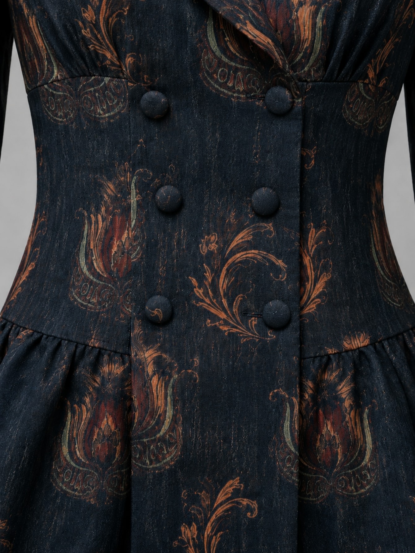 Navy Ruffle Double Breasted Button Printed Mini Dress, view 6