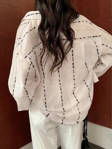 INAWLY 女士休闲舒适亚麻印花衬衫 - 白色 - 查看 4