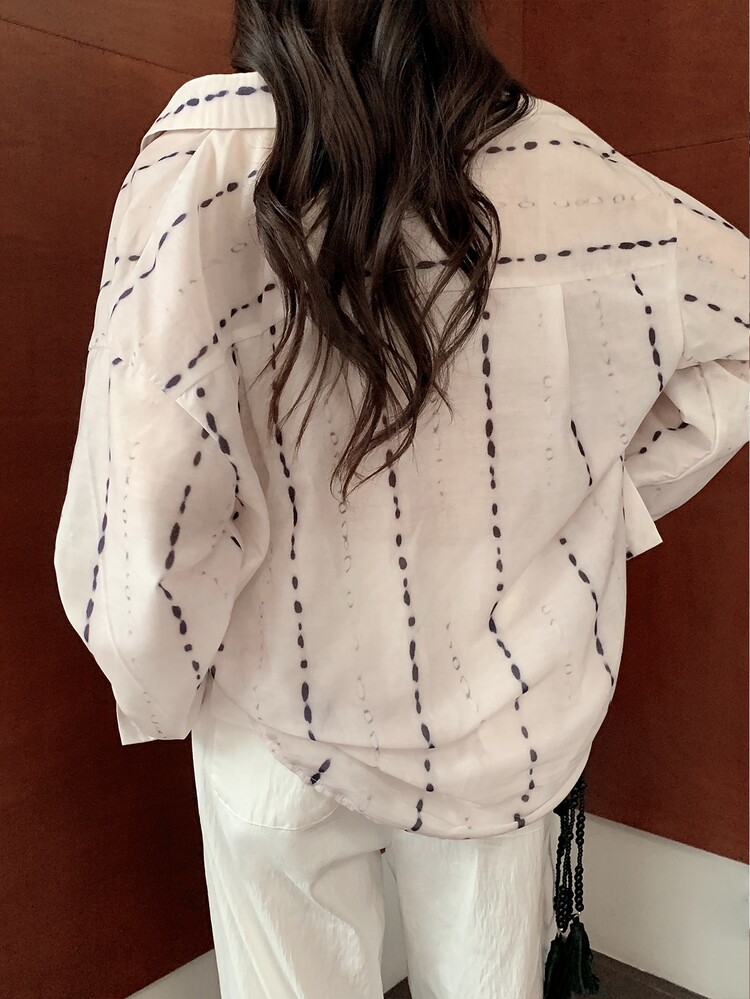 INAWLY 女士休闲舒适亚麻印花衬衫 - 白色 - 查看 3
