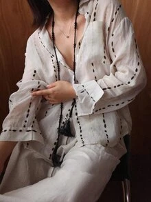 INAWLY 女士休闲舒适亚麻印花衬衫 - 白色 - 查看 5