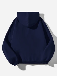 Attitoon Casual Minimalist Navy Blue Hooded Long Sleeve Loose Fit Thick Sweatshirt For Women, Suitable For Autumn/Winter,Fall - Navy Blue - View 3