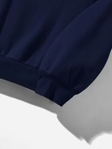 Attitoon Casual Minimalist Navy Blue Hooded Long Sleeve Loose Fit Thick Sweatshirt For Women, Suitable For Autumn/Winter,Fall - Navy Blue - View 4