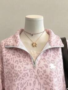 Attitoon 女款豹紋拉鍊半開襟長袖休閒寬鬆衛衣 - 彩色 - 查看 3