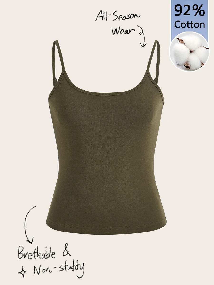 Tseoso Solid Cami Top Everyday House Olive Green Summer Casual Minimalist