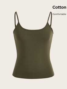 Tseoso Solid Cami Top Everyday House Olive Green Summer Casual Minimalist - Army Green - View 6
