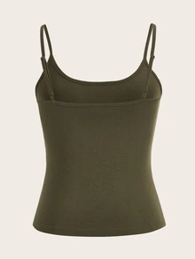 Tseoso Solid Cami Top Everyday House Olive Green Summer Casual Minimalist - Army Green - View 3