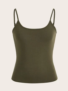 Tseoso Solid Cami Top Everyday House Olive Green Summer Casual Minimalist - Army Green - View 5