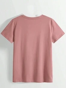 Zolique 女士蝴蝶与英文字母印花短袖 T 恤图案 T 恤女士上衣 - 藕粉色 - 查看 3