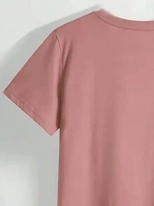 Zolique 女士蝴蝶与英文字母印花短袖 T 恤图案 T 恤女士上衣 - 藕粉色 - 查看 4