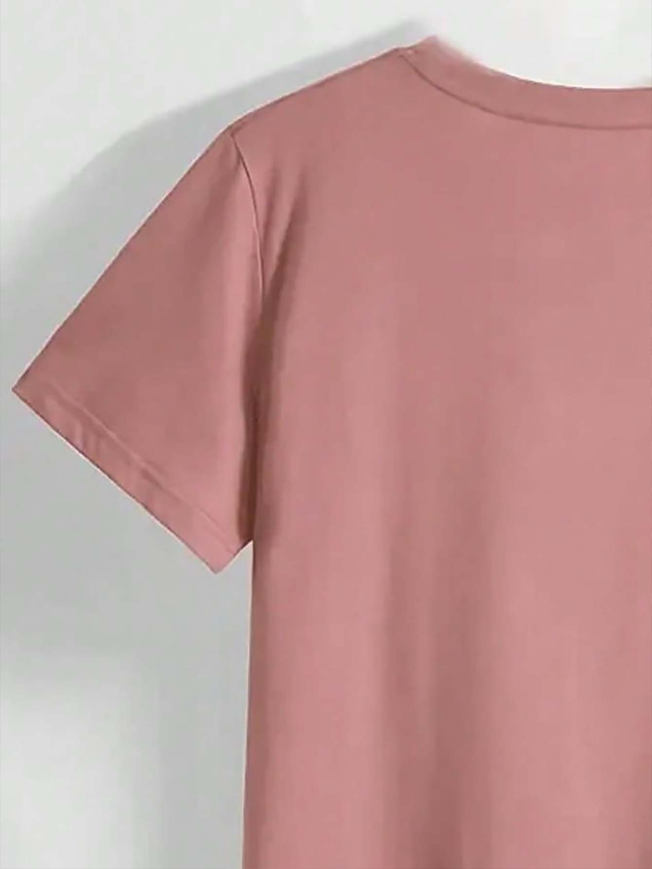 BamGleam Women's Butterfly & English Letter Print Short Sleeve T-Shirt Graphic Tees Women Tops - Dusty Pink - View 4