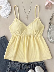SHEIN 兒童青少年女孩細肩帶背心上衣 春夏新款休閒可愛度假風 V領吊帶上衣，3款設計隨機發貨 1 件 - 黑色 - 查看 4