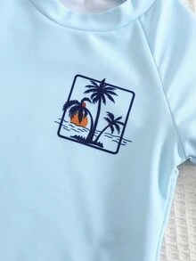 SHEIN 两件套男婴夏季休闲度假泳衣套装，适合海滩、温泉游泳、婴儿泳装 - 彩色 - 查看 9
