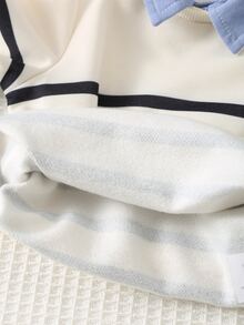 Cozy Pixies Kids Young Boy Colorblock Shirt Collar 2 In 1 Striped Pattern Long Sleeve Pullover Sweatshirt And Elastic Waist Long Autumn Pants 2-Piece Set - Khaki - View 9