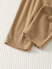 Cozy Pixies Kids Young Boy Colorblock Shirt Collar 2 In 1 Striped Pattern Long Sleeve Pullover Sweatshirt And Elastic Waist Long Autumn Pants 2-Piece Set - Khaki - View 7