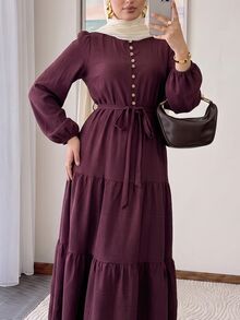 Solavon Women's Solid Color Knot Waist Casual Daily Summer Dress - Burgundy - View 4