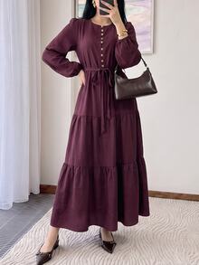 Solavon Women's Solid Color Knot Waist Casual Daily Summer Dress - Burgundy - View 6