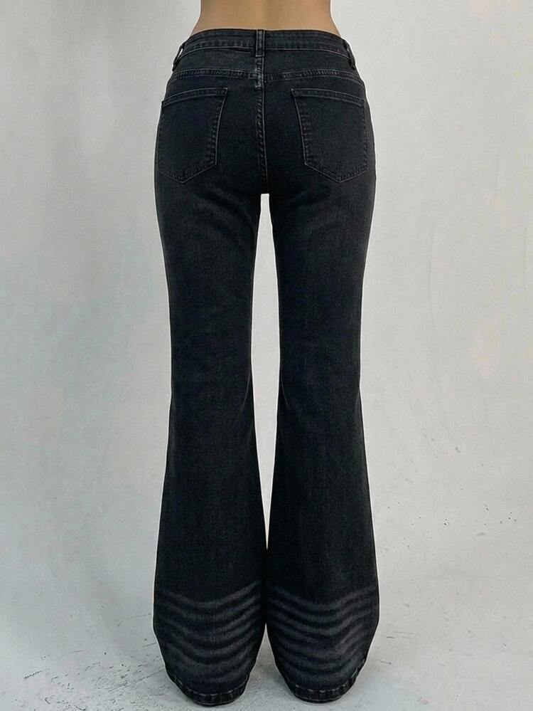DAZY Women's Casual Washed Low-Waist Flare Jeans Y2K Fall - Black - View 5
