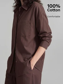 Ontre 2026SS 夏季新款女款兩件式套裝，休閒居家服，海灘度假服飾，長褲 + 長袖襯衫套裝，早午餐穿搭，音樂節女款套裝，夏季兩件套，優雅女款套裝，派對穿搭，商務休閒女裝 - 鏽棕色 - 查看 7