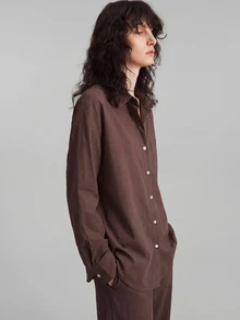 Ontre 2026SS 夏季新款女款兩件式套裝，休閒居家服，海灘度假服飾，長褲 + 長袖襯衫套裝，早午餐穿搭，音樂節女款套裝，夏季兩件套，優雅女款套裝，派對穿搭，商務休閒女裝 - 鏽棕色 - 查看 5