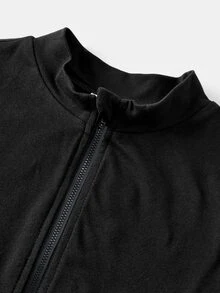 SHEIN Jaket Kasual Kerah Tegak Warna Polos Rajut Elastis untuk Bayi Perempuan, Cocok untuk Musim Gugur/Dingin - Hitam - View 3