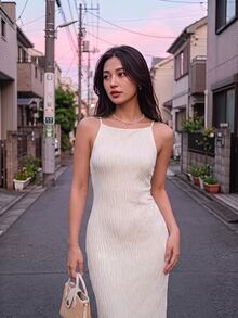 SHEIN MOD Women's Slim Texture Knit Summer Apricot Dress,Summer Dresses For Women - Apricot - View 1