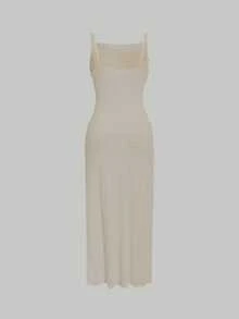 SHEIN MOD Women's Slim Texture Knit Summer Apricot Dress,Summer Dresses For Women - Apricot - View 2