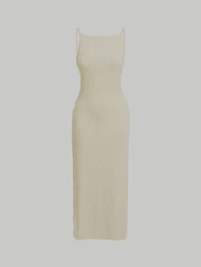 SHEIN MOD Women's Slim Texture Knit Summer Apricot Dress,Summer Dresses For Women - Apricot - View 7