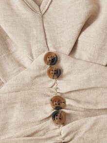 Skyraze Women's V-Neck Cap Sleeve Apricot Dress Elegant - Khaki - View 7