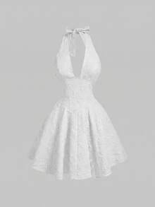 SHEIN MOD Women's Red Jacquard Mini Dress With Bow Tie, Spring, Valentine's Day,Summer Dresses For Women - White - View 2