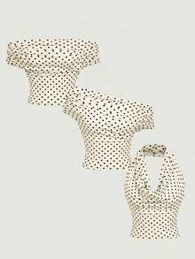 SHEIN MOD Women's Elegant Polka Dot Mesh Versatile Top, Summer Holiday - Apricot - View 11