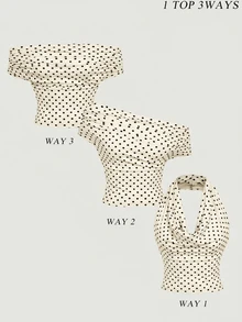 SHEIN MOD Women's Elegant Polka Dot Mesh Versatile Top, Summer Holiday - Apricot - View 14