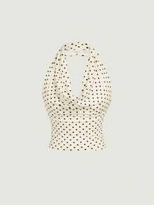 SHEIN MOD Women's Elegant Polka Dot Mesh Versatile Top, Summer Holiday - Apricot - View 3